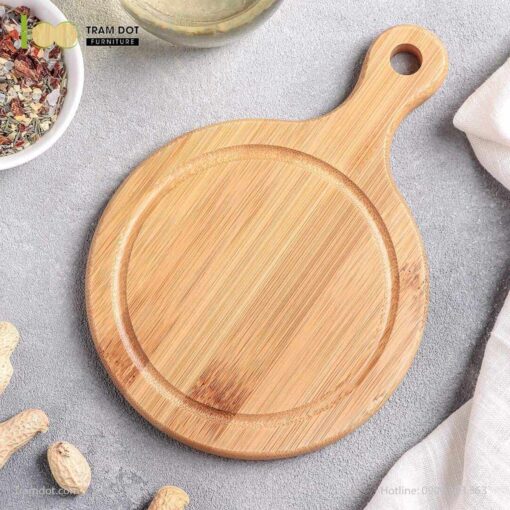 Khay tre phục vụ tròn có tay cầm TRAMDOT