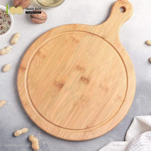 Khay tre phục vụ tròn có tay cầm 35.5x46cm TRAMDOT