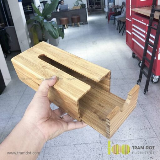 Hộp tre đựng khăn giấy chữ nhật TROY | Dịch vụ gia công quà tre tặng Tết Trăm Đốt