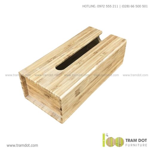 Hộp tre đựng khăn giấy chữ nhật TROY | Dịch vụ gia công quà tre tặng Tết Trăm Đốt