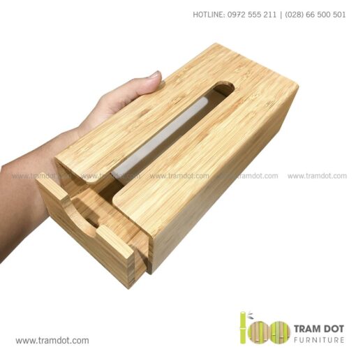 Hộp tre đựng khăn giấy chữ nhật TROY | Dịch vụ gia công quà tre tặng Tết Trăm Đốt