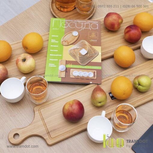 Khay tre phục vụ chữ nhật dài có tay cầm TRAMDOT | Dịch vụ gia công khay tre phục vụ theo yêu cầu Trăm Đốt
