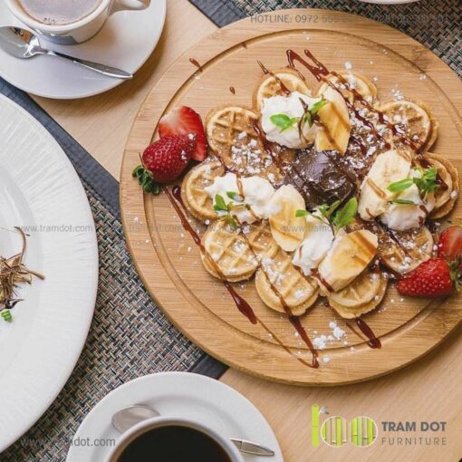 Khay tre phục vụ tròn TRAMDOT | Dịch vụ gia công khay tre phục vụ theo yêu cầu Trăm Đốt