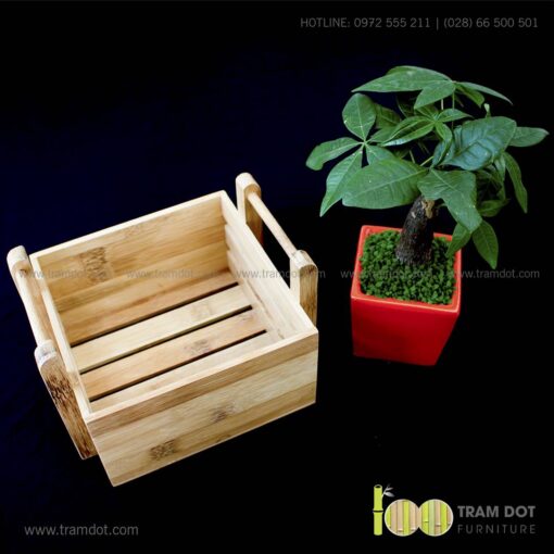Khay tre đựng lọ gia vị vuông có quai xách SOLA 6 | Tramdot.com