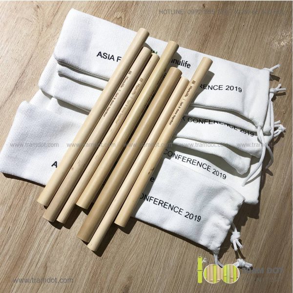 Bộ ống hút tre tự nhiên size vừa 2 cái, Pack 2 natural bamboo straws - Trăm Đốt