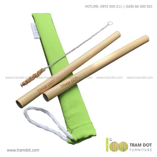 Bộ ống hút tre tự nhiên size vừa 2 cái, Pack 2 natural bamboo straws - Trăm Đốt