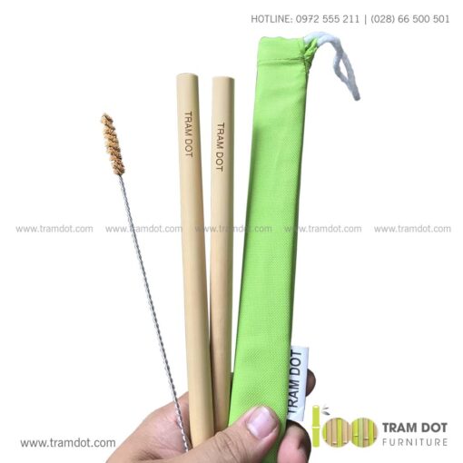 Bộ ống hút tre tự nhiên size vừa 2 cái, Pack 2 natural bamboo straws - Trăm Đốt