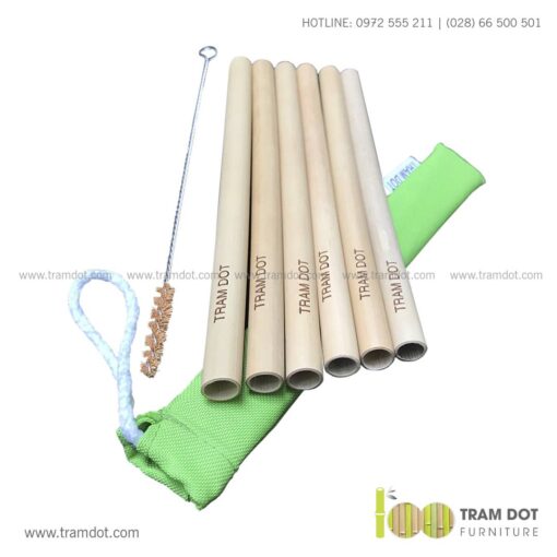 Bộ ống hút tre tự nhiên 6 cái, Pack 6 natural bamboo straws - Trăm Đốt
