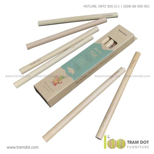 Bộ ống hút tre tự nhiên 6 cái, Pack 6 natural bamboo straws - Trăm Đốt