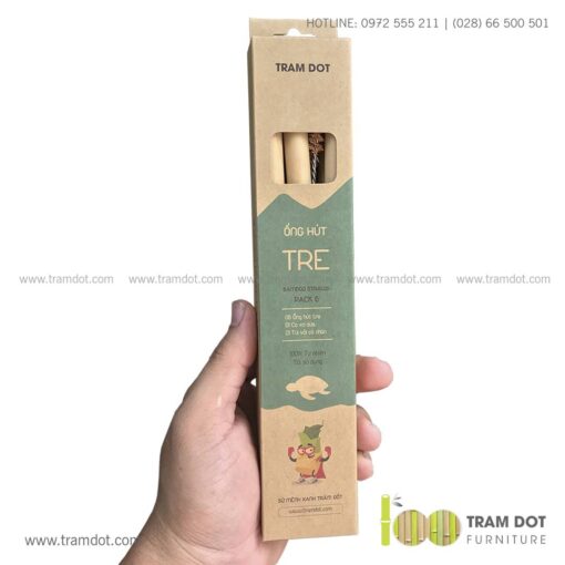 Bộ ống hút tre tự nhiên 6 cái, Pack 6 natural bamboo straws - Trăm Đốt