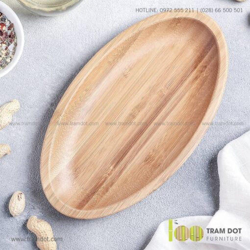 Đĩa tre hình Elip TRAMDOT | Dịch vụ gia công khay đĩa tre theo yêu cầu Trăm Đốt