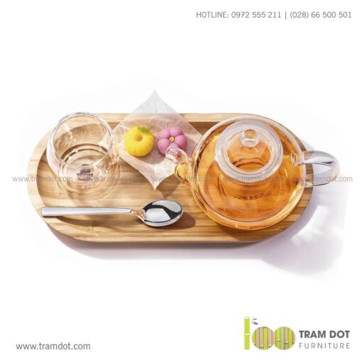 Đĩa tre hình Oval, phục vụ đồ uống TRAMDOT | Dịch vụ gia công khay đĩa tre theo yêu cầu Trăm Đốt