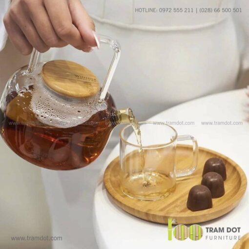 Đĩa tre hình Tròn, phục vụ đồ uống TRAMDOT | Dịch vụ gia công khay đĩa tre theo yêu cầu Trăm Đốt