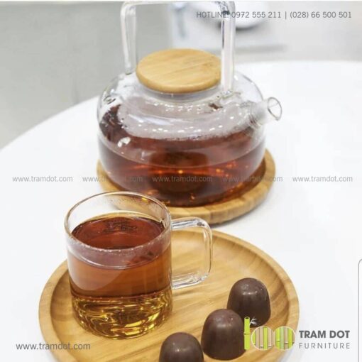 Đĩa tre hình Tròn, phục vụ đồ uống TRAMDOT | Dịch vụ gia công khay đĩa tre theo yêu cầu Trăm Đốt