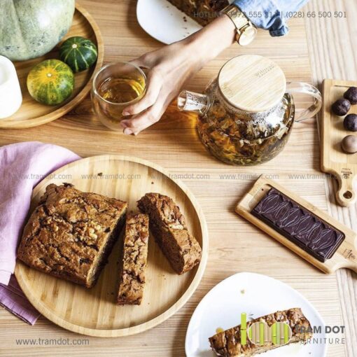 Đĩa tre hình tròn TRAMDOT | Dịch vụ gia công khay đĩa tre theo yêu cầu Trăm Đốt