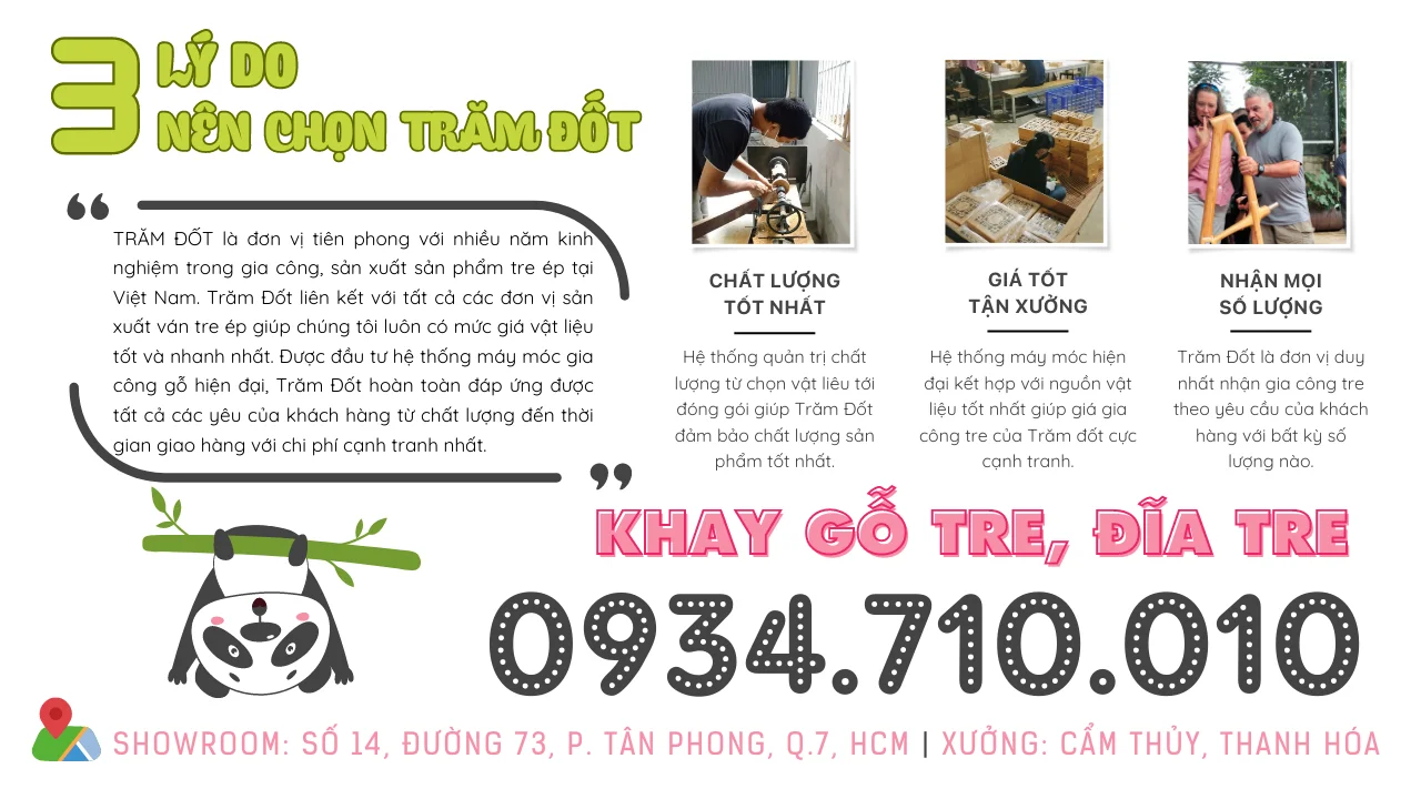 Đặt gia công khay gỗ tre, đĩa tre giá rẻ, uy tín TRAMDOT